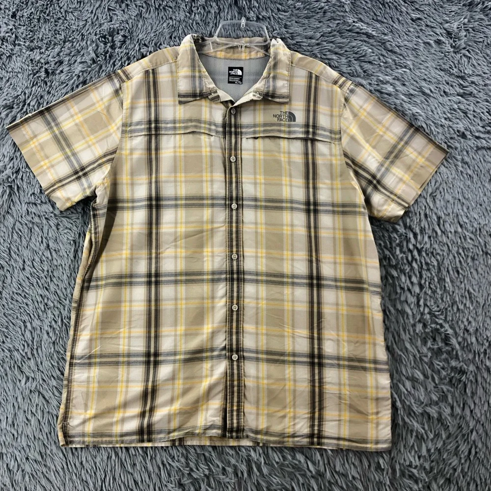 North Face Shirt Mens XL Tan Fishing Vent Zipper Pockets Fast Drying Button Up